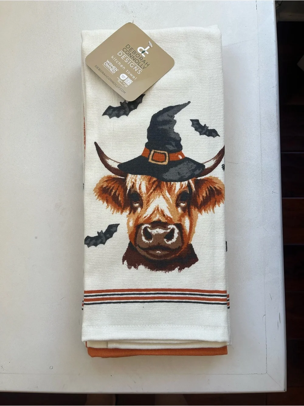 Set of 3 Halloween Highland Cow Witch Bat Kitchen Towel Set
